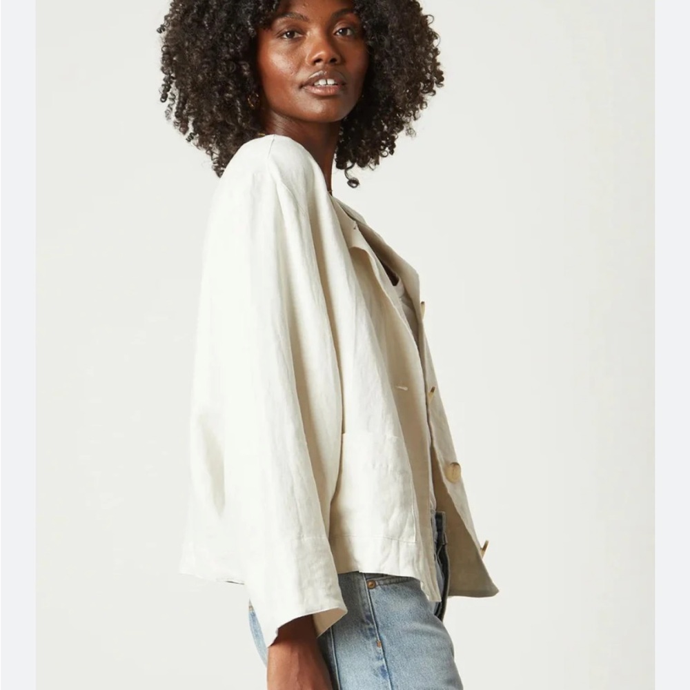 Coldwater Creek Cream Blazer Relaxed Fit Open Front